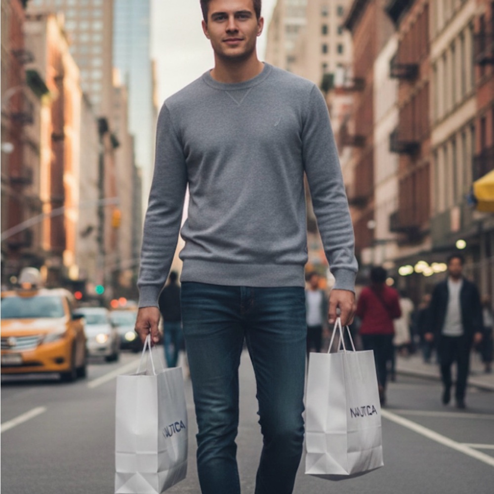Nautica Men's Light Gray Crewneck Sweater
